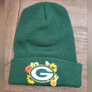 Green Bay Beanie with Hand Embroidered Floral Design
